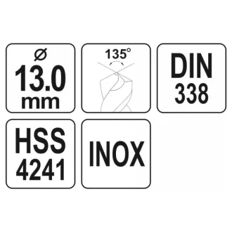 YATO Špirálový vrták 13,0 x 150/100 mm inox HSS Premium