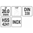 YATO Šnekový vrták 20,0 x 205/140 mm inox HSS Premium