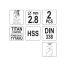 YATO Špirálový vŕtač 2,8 x 61/33 mm HSS-TiN (2 ks)