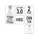 YATO Spirálový vrták 3,0 x 61/33 mm HSS-TiN (2 ks)