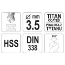YATO Spirálová vŕtačka 3,5 x 70/39 mm HSS-TiN