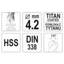 YATO Spirálový vŕták 4,2 x 75/43 mm HSS-TiN