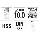 YATO Spirálový vrták 10,0 x 133/87 mm HSS-TiN