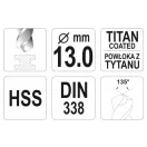 YATO Spirálová vŕtačka 13,0 x 151/101 mm HSS-TiN
