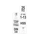 YATO Sada vrtákov na špirálu 25 kusov 1-13 mm HSS-TiN