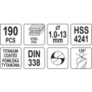 YATO Sada vrtákov 190 dielna 1-13 mm HSS-TiN