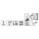 YATO Súprava stupňovitých vrtákov 3 diely nerez