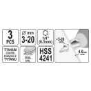 YATO Súprava stupňovitých vrtákov 3-dielna HSS nitrid titánu