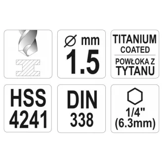   YATO Špirálová vŕtačka 1,5 x 63/18 mm HSS-TiN s upínaním