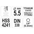 YATO Šnekový vrták 5,5 x 113/57 mm HSS-TiN s držiakom na bit