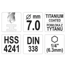 YATO Šneková vŕtačka 7,0 x 109/69 mm HSS-TiN s bitovým držiakom