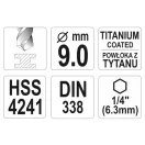 YATO Šneková vŕtačka 9,0 x 125/81 mm HSS-TiN bitový držiak