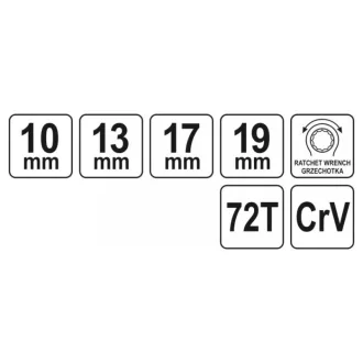 YATO račňový kľúč 10-13 mm x 17-19 mm / 200 mm 72T CrV
