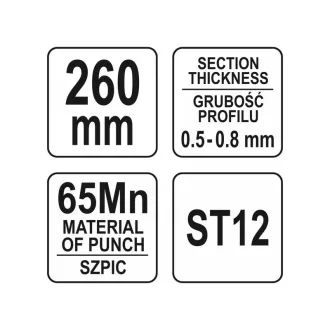   YATO Profilový kliešť (pre sadrokartónové práce) 260 mm d= 0,5-0,8 mm