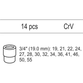   Sada nástrčných kľúčov YATO 14 kusov 3/4" 19-55 mm CrV (vložka do zásuvky)