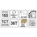 YATO Pilový kotúč na drevo 165 x 16 x 1,5 mm / 36T