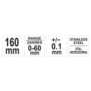 YATO Hrúbkomer brzdových kotúčov 0-60 mm/rozsah merania 0,1 mm, dĺžka 160 mm
