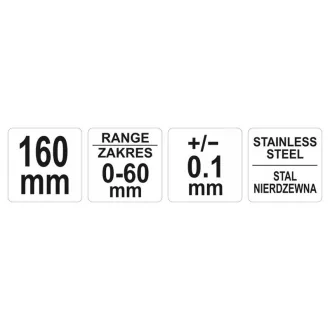   YATO Hrúbkomer brzdových kotúčov 0-60 mm/rozsah merania 0,1 mm, dĺžka 160 mm