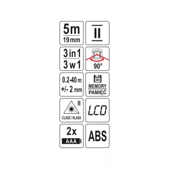 YATO Laserové meracie pásmo 5 m x 19 mm 40 m