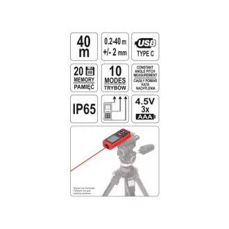 YATO Laserový merač vzdialenosti 0,2-40 m IP65