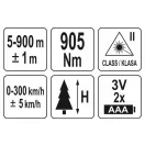 YATO Laserový merač vzdialenosti 5-900 m (tachometer 0-300 km/h)
