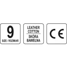 YATO Pracovné ochranné rukavice veľkosť 9 koža-bavlna čierne