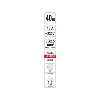 YATO Káblový bubon 40 m 3 x 2,5 mm2