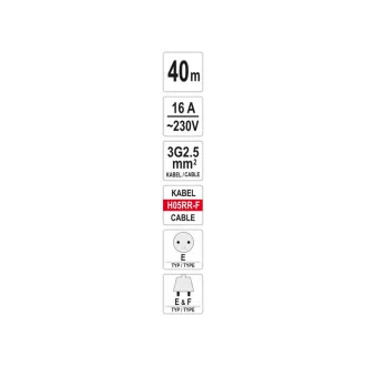 YATO Káblový bubon 40 m 3 x 2,5 mm2