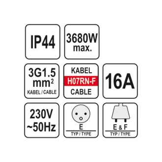   YATO Predlžovací hojdací kábel s gumovou izoláciou 3 zástrčky 20 m 3 x 1,5 mm2