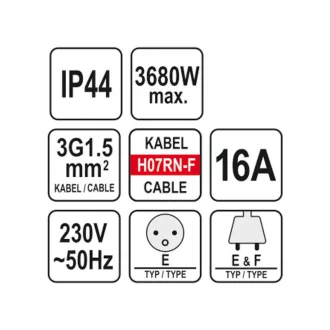   YATO Predlžovací hojdací kábel s gumovou izoláciou 3 zástrčky 20 m 3 x 1,5 mm2