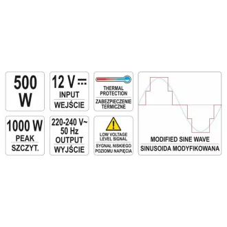 YATO Napäťový adaptér menič 12V->230V 500W