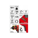 YATO Akumulátorový príklepový skrutkovač 1/2" 700 Nm bezuhlíkový 18 V (1 x 3,0 Ah batéria + nabíjačka)