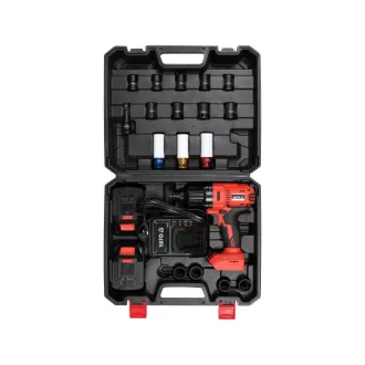   Sada akumulátorových rázových uťahovákov YATO 21 dielov 1/2" 700 Nm 18 V Li-Ion (2 x 3,0 Ah batéria a nabíjačka)