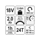 YATO Aku okružná píla 165 mm 18 V Li-Ion (1 x 2,0 Ah akumulátor + nabíjačka)