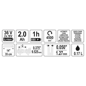   YATO Akumulátorová reťazová píla 350 mm 2 x 18 V (2 x 2,0 Ah akumulátor + nabíjačka)