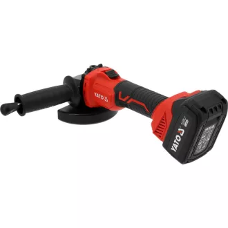  YATO Akumulátorová uhlová brúska bezuhlíková 125 mm 18 V (s 4 Ah batériou a 2 Ah nabíjačkou)