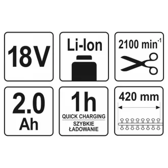   YATO Akumulátorové nožnice na živý plot 207-2740 mm 18 V Li-Ion (1 x 2,0 Ah batéria + nabíjačka)