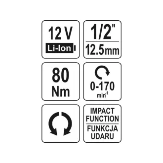   YATO Akumulátorový rohový rázový uťahovák 1/2" 80 Nm bez uhlíkovej kefky 12 V Li-Ion (bez akumulátora + nabíjačky)