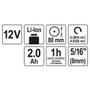 YATO Akumulátorová leštička 80 mm 12 V Li-Ion (1 x 2,0 Ah batéria + nabíjačka)