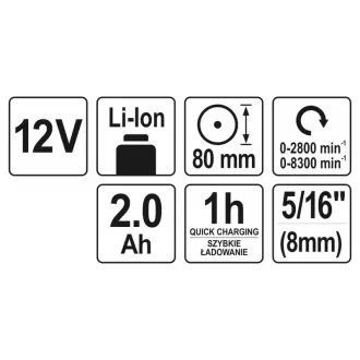   YATO Akumulátorová leštička 80 mm 12 V Li-Ion (1 x 2,0 Ah batéria + nabíjačka)