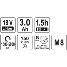 YATO Akumulátorová excentrická leštička 150 mm bez uhlíkovej kefky 18 V Li-Ion (1 x 3,0 Ah akumulátor + nabíjačka)