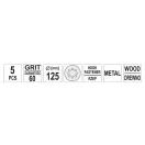YATO Brúsny kotúč na suchý zips 125 mm / P60 8 otvorov (5 ks)