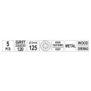 YATO Súprava abrazívnych kotúčov na suchý zips 125 mm / P120 8 dier (5 ks)