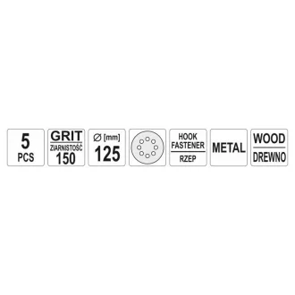   YATO Brúsný kotúč na suché zipsy 125 mm / P150 8 otvorov (5 ks)