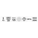 YATO Brusný kotúč na suché zipsy 125 mm / P220 8 dier (5 ks)