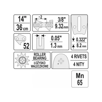 YATO Píla na reťaz s vodítkom 14" 3/8" 1,3 mm