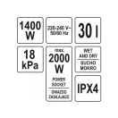 YATO Priemyselný vysávač 30 litrov 1400W