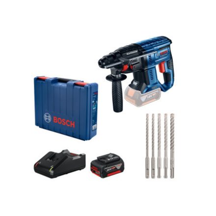 Aku vŕtacie kladivo BOSCH GBH 180-LI + 1 x 4,0 Ah batéria + sada SDS-Plus v taške na náradie