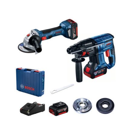 BOSCH Akumulátorová uhlová brúska GWS 180-LI + Akumulátorová vŕtačka s príklepom GBH 180-LI (2 x 4,0 Ah batérie + nabíjačka) XL
