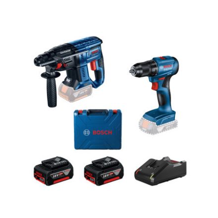 BOSCH Aku skrutkovač GSR 185-LI + Akumulátorová vŕtačka s príklepom GBH 180-LI (2 x 4,0 Ah batérie + nabíjačka)